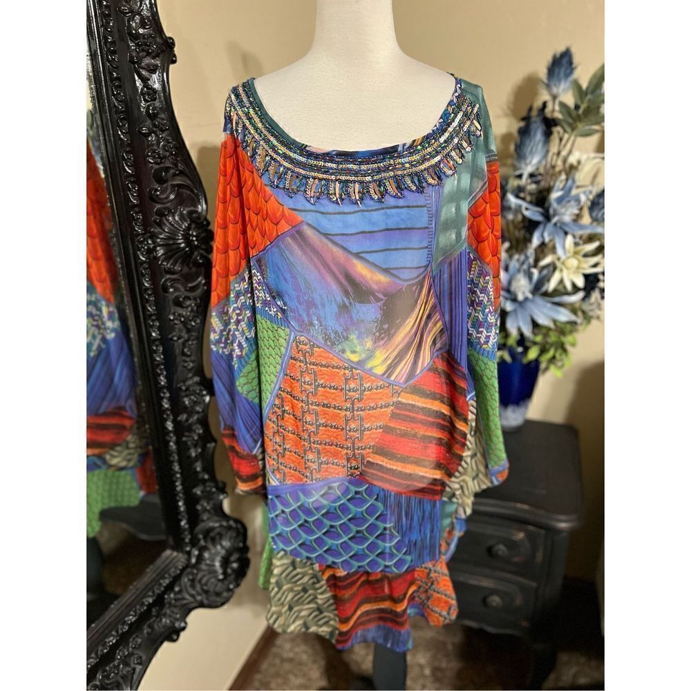 Indian Emporium NWT Colorful & Embellished Sheer Tunic Smock Coverup
